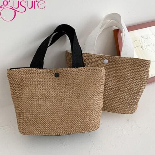 Gusure Casual Straw Bag Natural Wicker Tote Purse Bags Women Braided Handbag Handmade Mini Beach Holiday Woven Rattan Bags