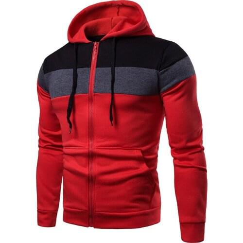 Patchwork Hoodies Men Fashion Sweatshirt Long Sleeve Hooded Zipper Sportwear Hoodie Outwear Cotton Men Clothing Coat-Jacket