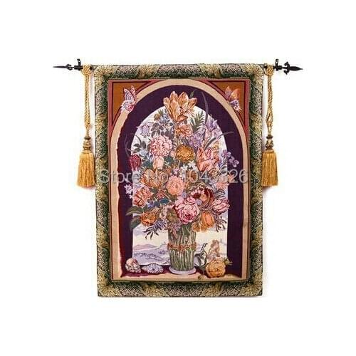 Free shipping Home decoration 138cm X 105cm fashion Europe type vase and flower bouquet wall hangings mural tapestry PT-90