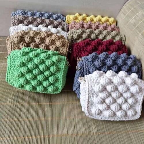 Womens Single Shoulder Messenger Bag, hand crocheted cotton thick thread woven bag, lovely granular bean bag