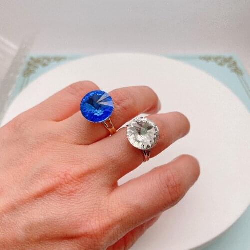 Ms Betti 2021 New Round Stones Adjustable Rings 14mm Austrian Rivoli Crystals Gold-Color For Women Graduation Teachers Gifts