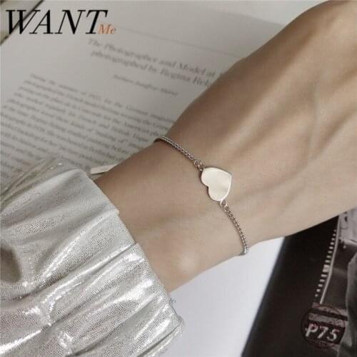 WANTME Fashion Real 925 Sterling Silver Glossy Love Heart Chain Bracelet for Women Party Wedding Jewelry Teen Birthday Gift 2020