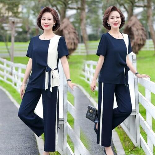 Women Casual Set Plus Size 5XL 4XL 3XL 2021 Summer Suit Short-sleeved Middle-aged Summer Two-piece Suit Tracksuit
