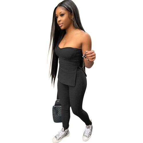 Women Two Piece Set Tracksuit Slash Neck Crop Tops Split pencil pants Suit Fitness Outfit Matching Set Streetwear Outfits