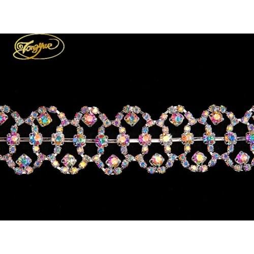 1 YD exquisite Gold and silver AB rhinestone sewing accessories for shoes cloths wedding decoration DIY Crafts rhinestone chain