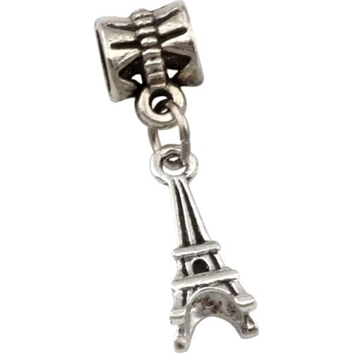100pcs/lot Zinc alloy metal 3D Eiffel Tower Charm pendant Big Hole Beads Fit European Charm Bracelet Jewelry 27mm x 6.5mm A-120a