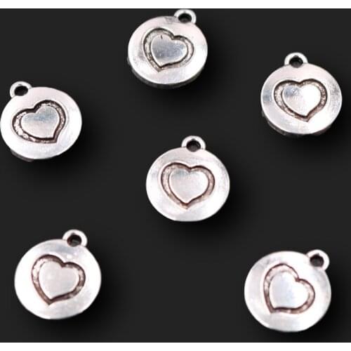 20pcs Silver Plated Love Hearts Mini Round Tag Pendants Popular Bracelet Keychain DIY Charms For Jewelry Crafts Making 13*12mm