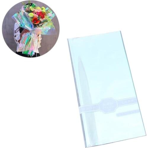 20PCS Iridescent Film Cellophane Wrapping Packaging Paper For Flower Bouquet Gift Decoration Rainbow Gradient Magic Film