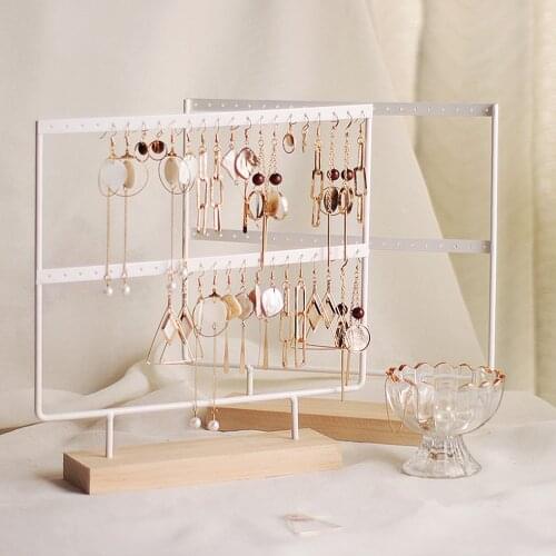 24 Pairs 44 Holes Earrings Organizer Jewelry Holder Necklace Bracelet Rack 2 Layers Metal Stud Jewelry Display Stand Jewelry