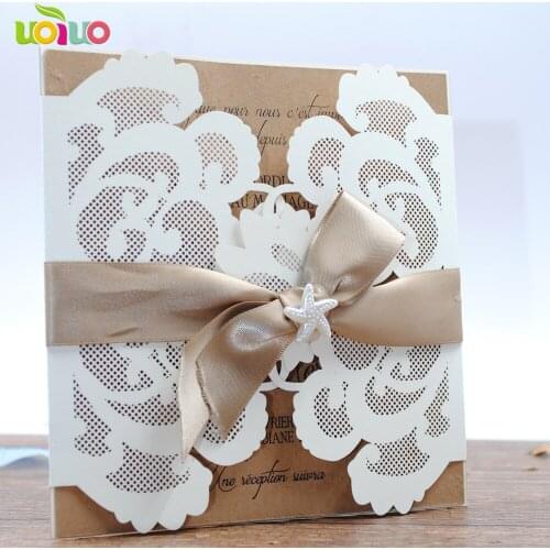 DIY 25set free customize inc276 laser cut wedding invitation card tied black bow big rhinestone+printing card+envelope with seal