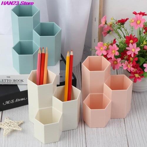 3 colors Home Office Hexagonal Pen Pencil Holder Pen Storage Cosmetic Makeup Storage Box Desk Drawer Organizer