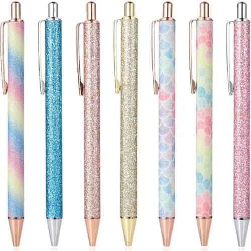 7Pcs Ballpoint Pens Retractable Pen Black Ink Medium Point (1.0mm) Click Ball Pens Rose Gold Office Supplies