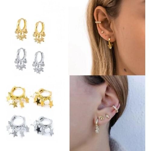 AIDE Ins Simple Star Tassel Hoop Earrings For Women Silver Gold Color Earings oorbellen 2020 Trendy 925 Sterling Silver Earrings