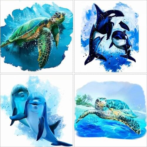 HUACAN Diamond Painting Mosaic Tortoise Animal Full Square Drill Diamond Embroidery Dolphin Diamond Mosaic Turtle Decor For Home