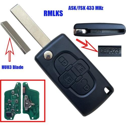 2 Buttons Remote Flip Key Folding Car Key 433Mhz For Peugeot 207 307 308 3008 407 433MHz PCF7961 HU83 VA2 Blade ID46 ASK CE0536