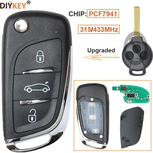 KEYECU Upgraded Flip Remote Car Key Fob 3 Button 315/433MHz Optional PCF7941 for Benz Smart Fortwo 451 2007-2013