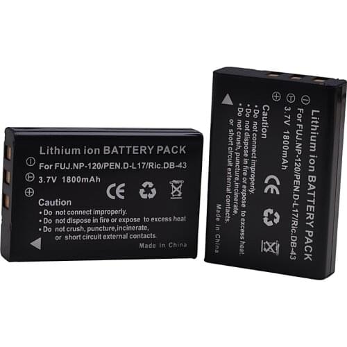 2×NP-120 FNP120 NP120 DL17 D-Li7 DB-43 BP-1500s Battery for Fuji Fujifilm F10 F11 M603 Zoom Pentax MX4 MX550 RICOH 300G 500G GX8