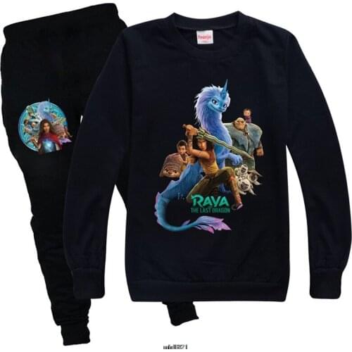 Fashion Kids Clothing Girls Raya and The Last Dragon Cotton T-shirts + Pants Sets Autumn Long Sleeve Sweatshirt Children Outfits