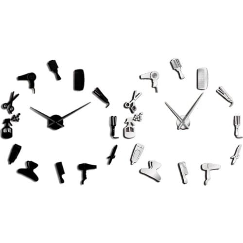 Diy Barber Shop Giant Wall Clock with Mirror Effect Barber Toolkits Decorative Frameless Clock Watch Hairdresser Barber Wall Art