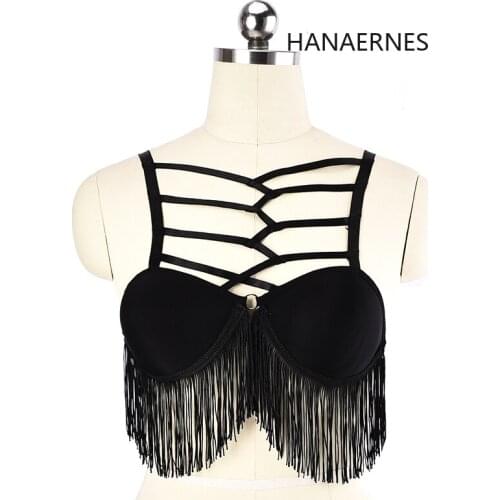 HANAERNES Sexy black tassel body bondage bondage women erotic lingerie sexy costume fetish angel costume bondage hood mask