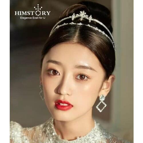 HIMSTORY Luxury Geometric Rhinestone Bridal Crown Princess Crystal Tiaras Headband for Women Headpiece Wedding Hair Accessories