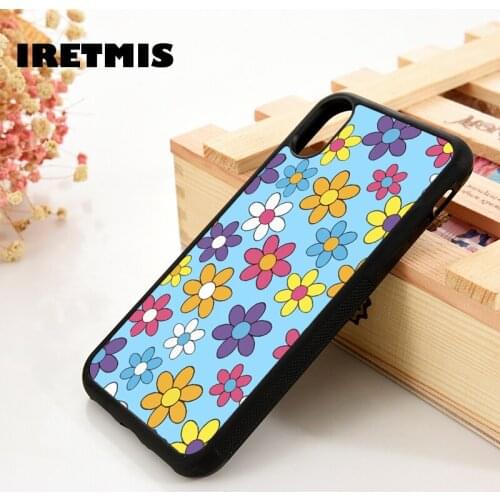 Iretmis 5 5S SE 6 6S TPU Silicone Rubber Phone Case Cover for iPhone 7 8 Plus X Xs 11 12 MINI Pro Max XR BLUE FLOWERS