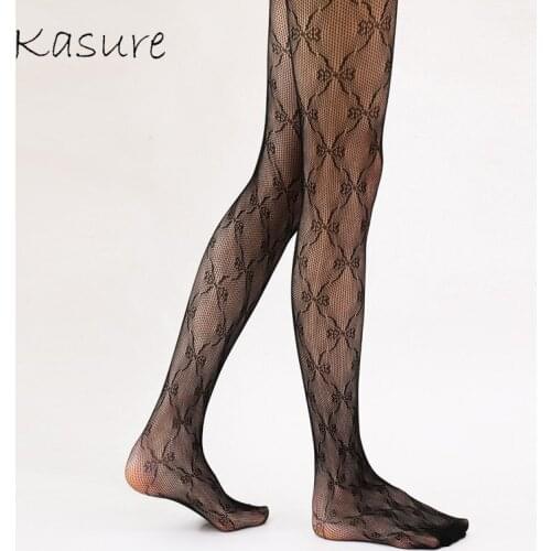 KASURE Sexy Transparent Hollow Out Elastic Lace Tattoo Mesh Tights Women Girl Fishnet Summer Flower Patterned Pantyhose