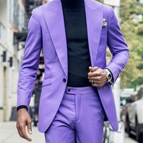 Custom Made Handsome One Button Purple Men Suits Slim Fit Groomsmen Tuxedo For Wedding Dress Dinner Party 2 Piece (Jacket+Pants)