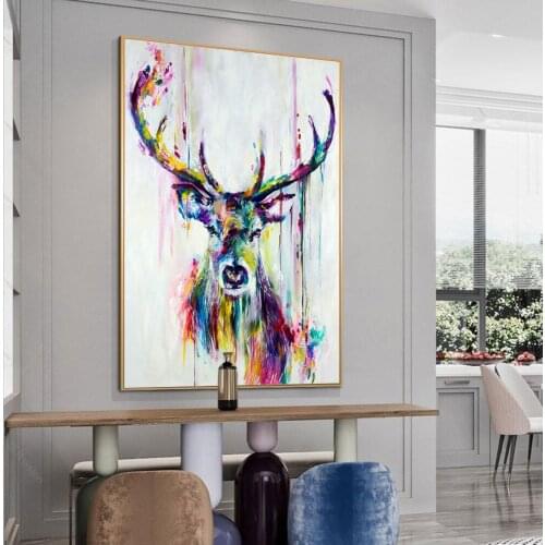 Colorful Deer Head Nordic Art Posters And Prints Animals Graffiti Art Canvas Paintings on the Wall Street Art Pictures Cuadros