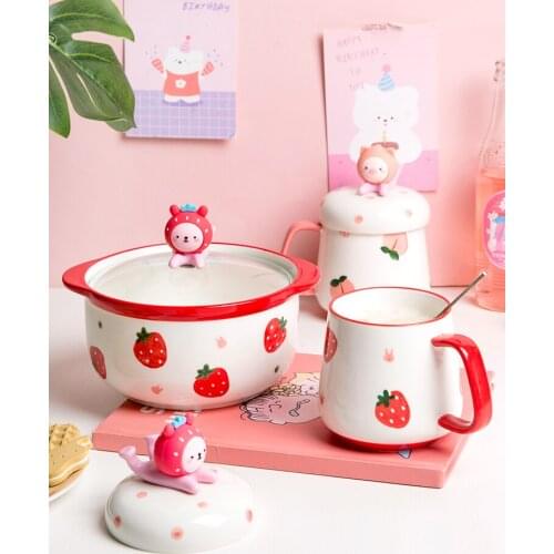 Lovely Couple Mug Big Belly Household Large Capacity Water Cup Phone Holder Ceramic Coffee Mug Breakfast Oatmeal Kubek Drinkware