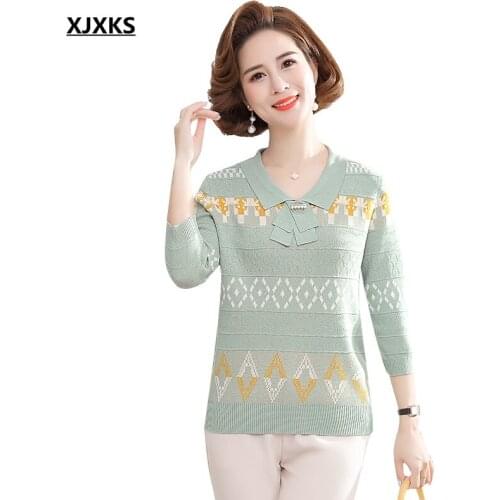 XJXKS Fashion Bowknot Lapel Women Autumn Sweater 2021 New High-end Wool Knitted Sweater Women Pullover
