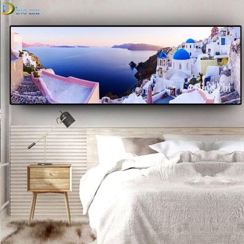 City Landscape Mosaic Santorini Aegean Sea Cross Stitch 5D Diamond Painting Full Diamond Rhinestone Embroidery Square Round