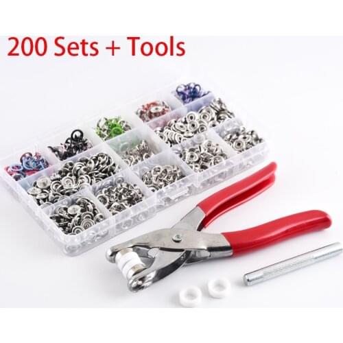NEW 200 Sets 9.5mm Metal Snaps Buttons with Fastener Pliers Press Tools Kit for Sewing DIY Crafting Clothing Buttons Accessories