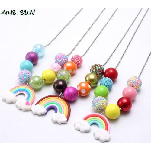 MHS.SUN New baby fashion rainbow pendants bubblegum necklace for kids girls chain jewelry child chunky colors bead necklace 1pc