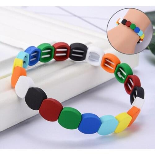 New Colorful Painted Bracelet Unique Rainbow Enamel Tile Bangle Handmade Weave Charm Bracelet Unisex Fashion Jewelry Gift