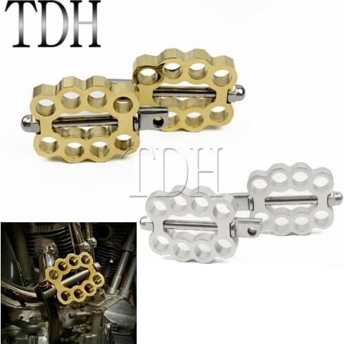 Solid Brass Double Knuckle Foot Peg For Harley XL Dyna Sportster Softail Cafe Racer Bobber Chopper Custom Male Mount Footrests
