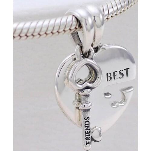 Original Heart And Key With With Best Friends Pendant Beads Fit 925 Sterling Silver Charm Bracelet Bangle Diy Jewelry
