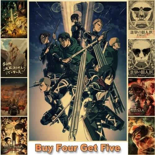 Attack on Titan Posters Japanese Anime Kraft Paper Prints Clear Image Livingroom Bedroom Decoration Bar Cafe Home Decoration