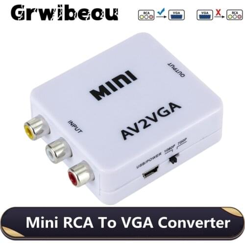Grwibeou Mini RCA To VGA Converter AV2VGA Conversor with 3.5mm Audio RCA To VGA Video Converter For PC to TV HD Computer to TV