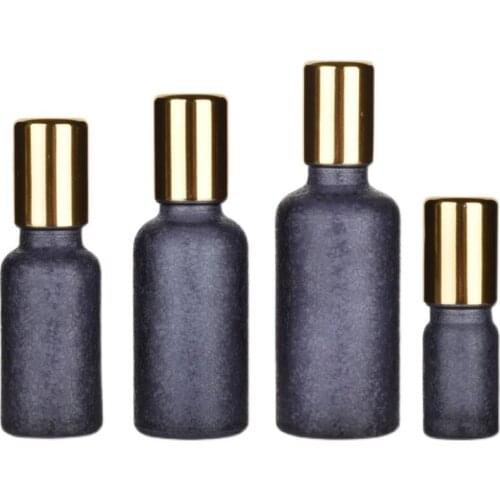 Empty Ice Crack Pattern Glass Eye Cream Roll on Bottle Steel Roller Glass Bead Gold Cover Essential Oil Vial 5ml 30ml 50ml 100ml