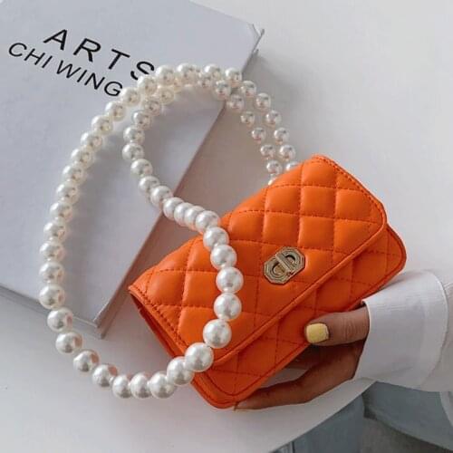 Luxury Women Diamond Lattice Messenger Bags Pearl Crossbody Bags for Women Handbags Sac A Main Female Leather Shoulder Bag New