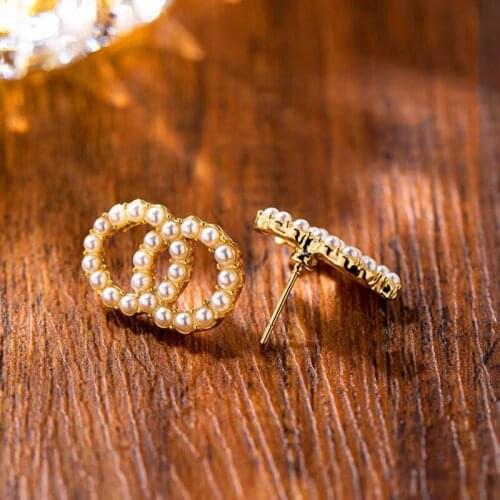 Trendy Double Circle Gold Color Pearl Stud Earrings New Korean Simple Tassel Earrings for Women 2021 Fashion Jewelry Brincos