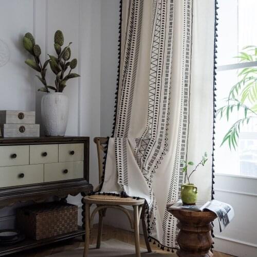 Modern White linen curtains for girls living room bedroom windows rustic nordic geometric curtain readymade curtains