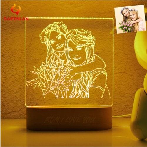 Photo Customized 3D Night Light LED USB Picture & Text Custom Table Beside Lamp For Kids Christmas Holiday Family Gift