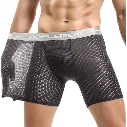 Boxer Underwear Briefs Fitness Lengthen Men Nylon+Mesh Pouch Shorts Bulge