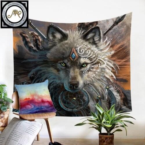 Wolf Warrior by SunimaArt Tapestry Wall Hanging Tribal Animal Sheets Wolf Tapestry Home Decor Beach Mat Dreamcatcher Bedlinen
