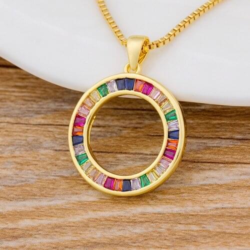 High Quality Female Gold Chain Charm Round Pendant Necklace Colorful Cubic Zircon Choker Necklaces Jewelry Gifts For Women Girls