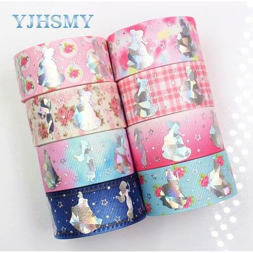 YJHSMY G-18609-413 25 mm 10 yards laser Silver Cartoon love Printed grosgrain ribbon DIY headdress wedding gift wrap