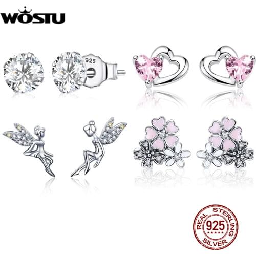 WOSTU Silver Earrings Real 925 Sterling Silver Asymmetrical Heart Hoop Earrings for Women Fashion Silver Earring Jewelry Gift