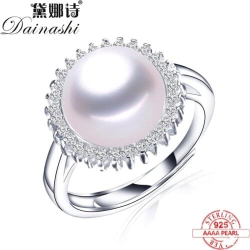 Fashion Sun Shape Ring Natural Freshwater Pearl Adjustable Ring For Women 925 Sterling Silver Zircon Ring Bridal Jewelry Gift